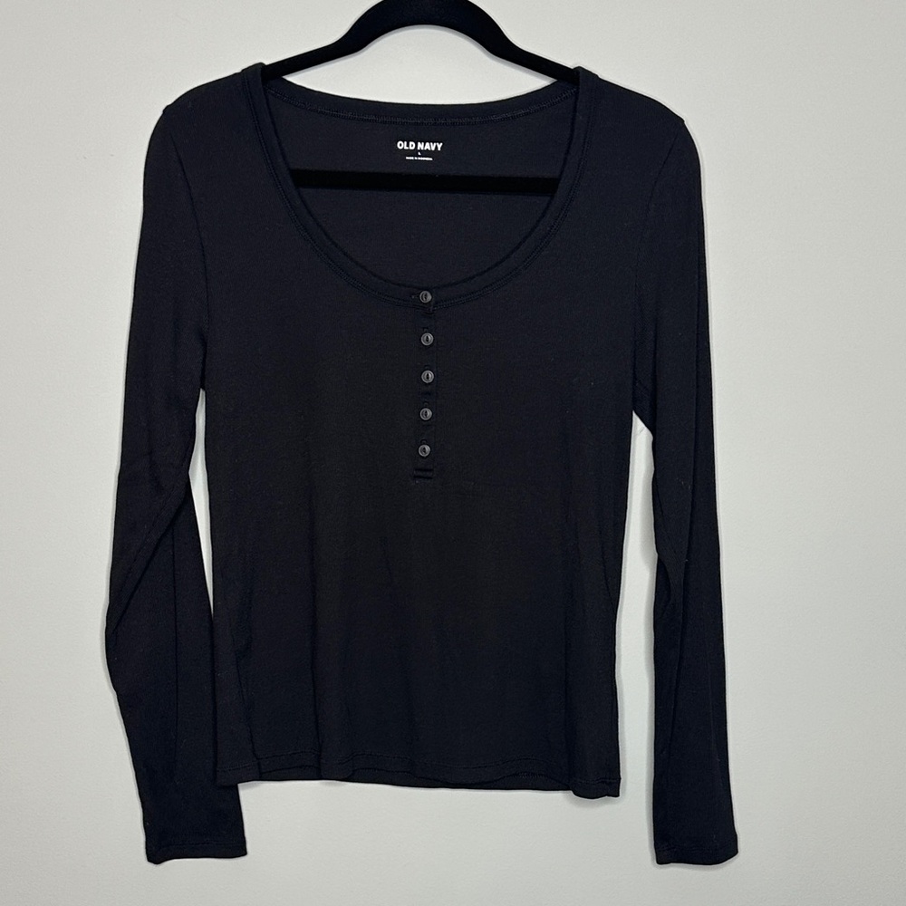 Old Navy Women's Black Long Sleeve ribbed Tee large EUC